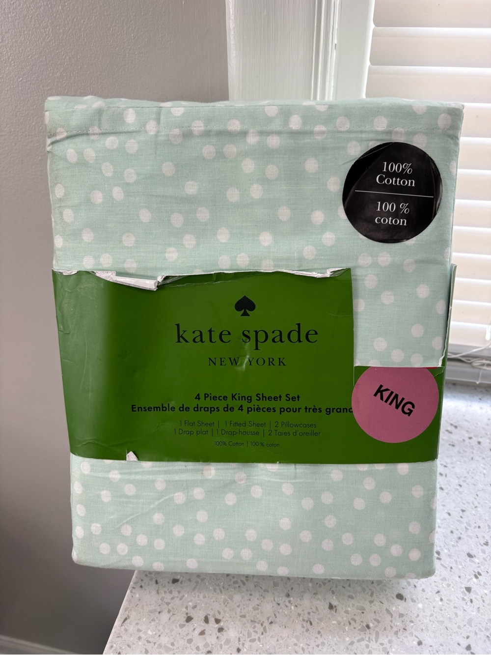 NEW kate spade Light Blue and White Polka Dot King Sheet Set